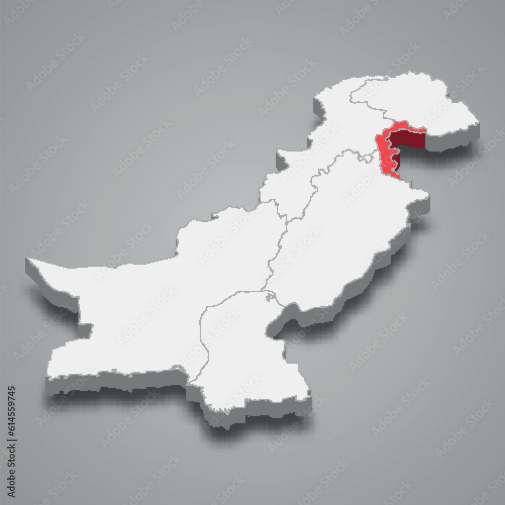 Azad Kashmir state location within Pakistan 3d imap