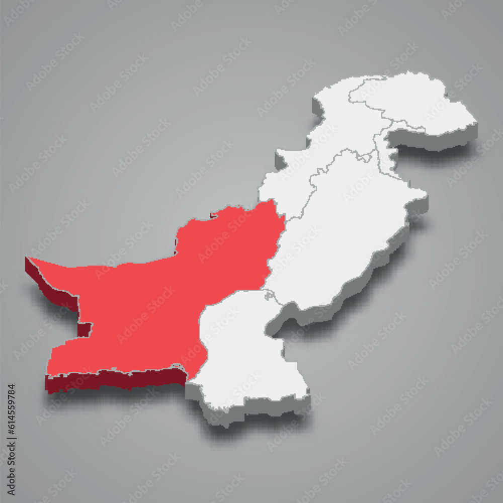 Balochistan state location within Pakistan 3d imap