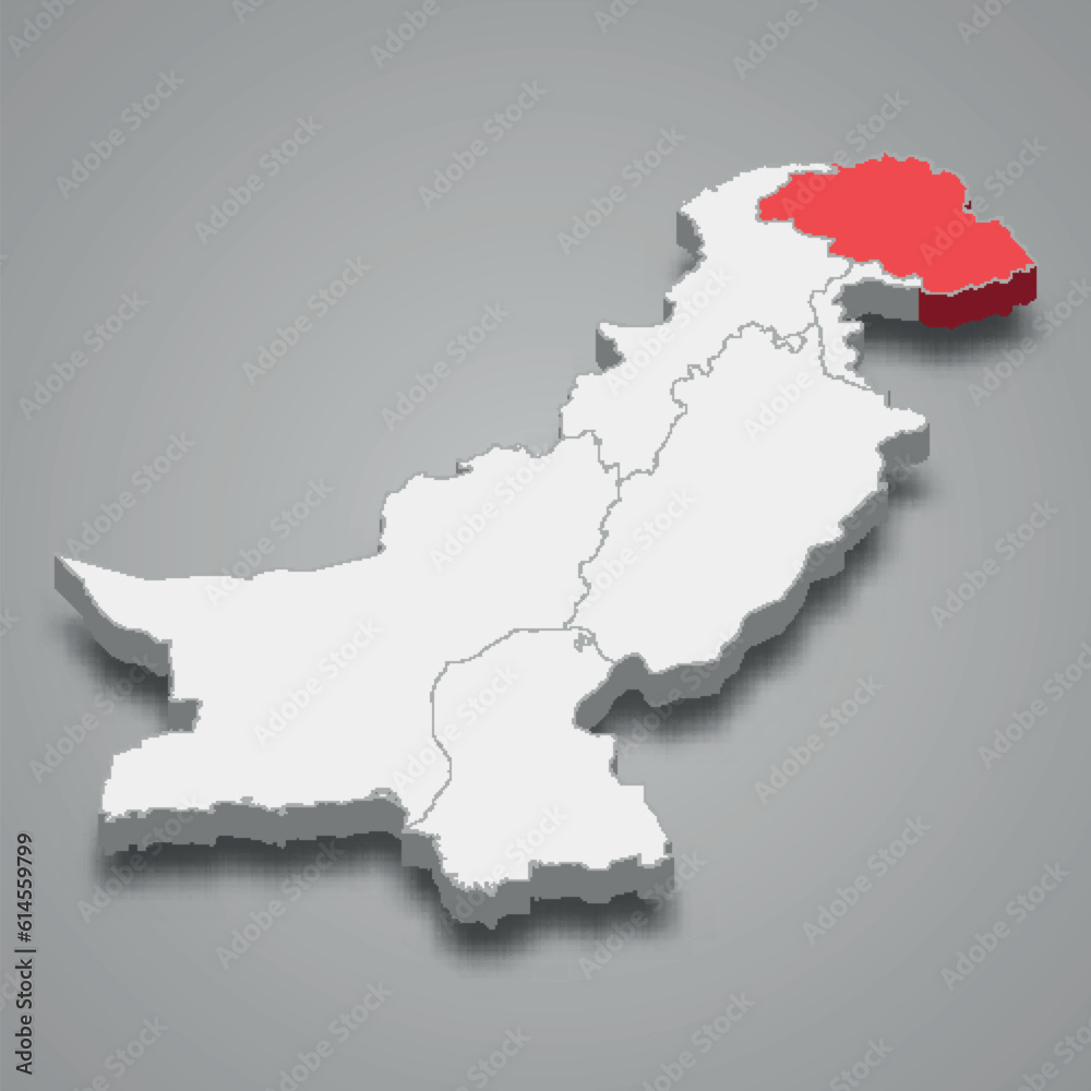 Gilgit-Baltistan state location within Pakistan 3d imap
