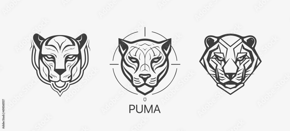 Modern abstract Puma or Jaguar head vector logo template. Line art wildcat logotype Modern abstract Puma or Jaguar head vector logo template. Line art wildcat logotype