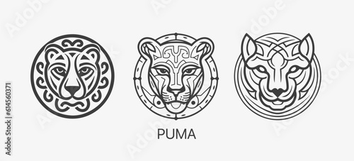 Modern abstract Puma or Jaguar head vector logo template. Line art wildcat logotype photo