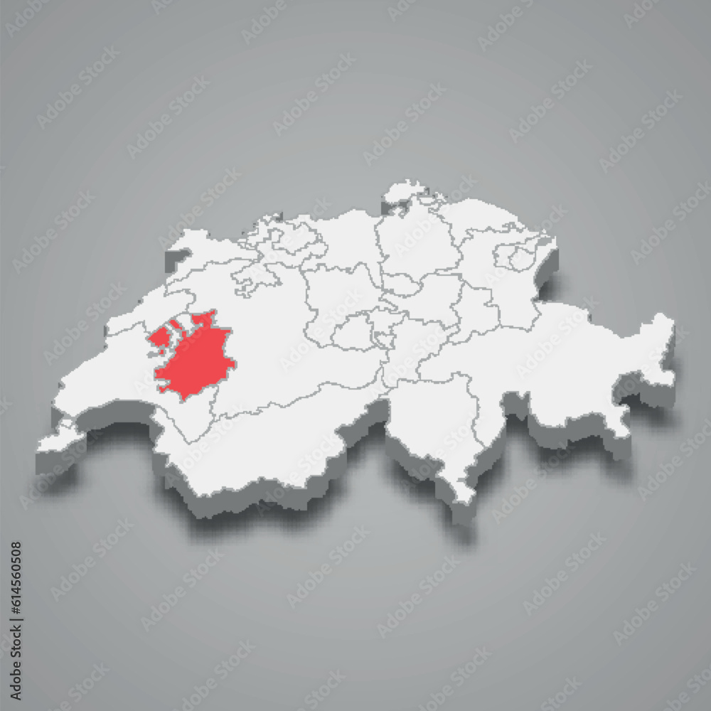 Fribourg cantone location within Switzerland 3d map