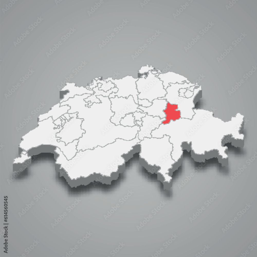 Glarus cantone location within Switzerland 3d map