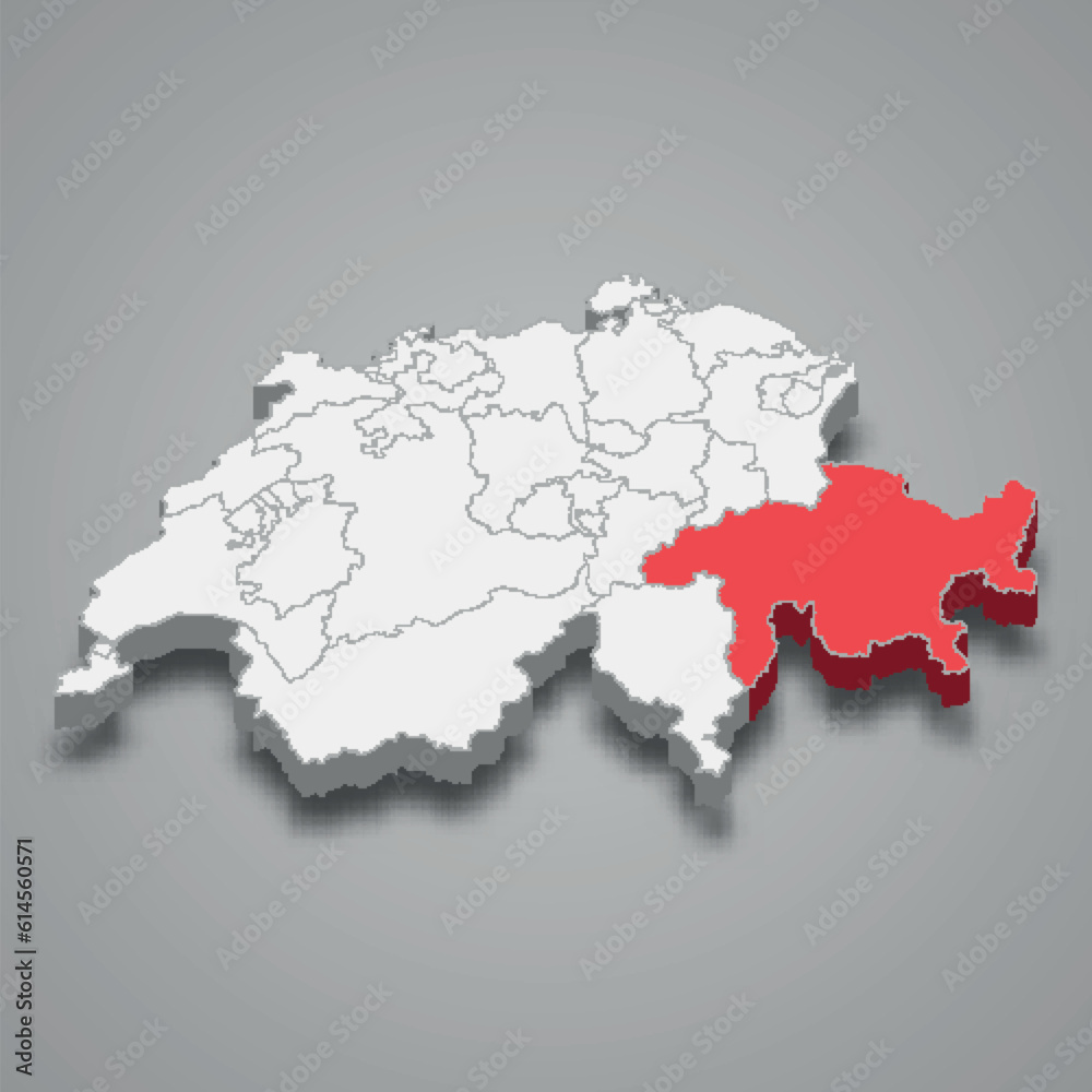 Fototapeta premium Grisons cantone location within Switzerland 3d map