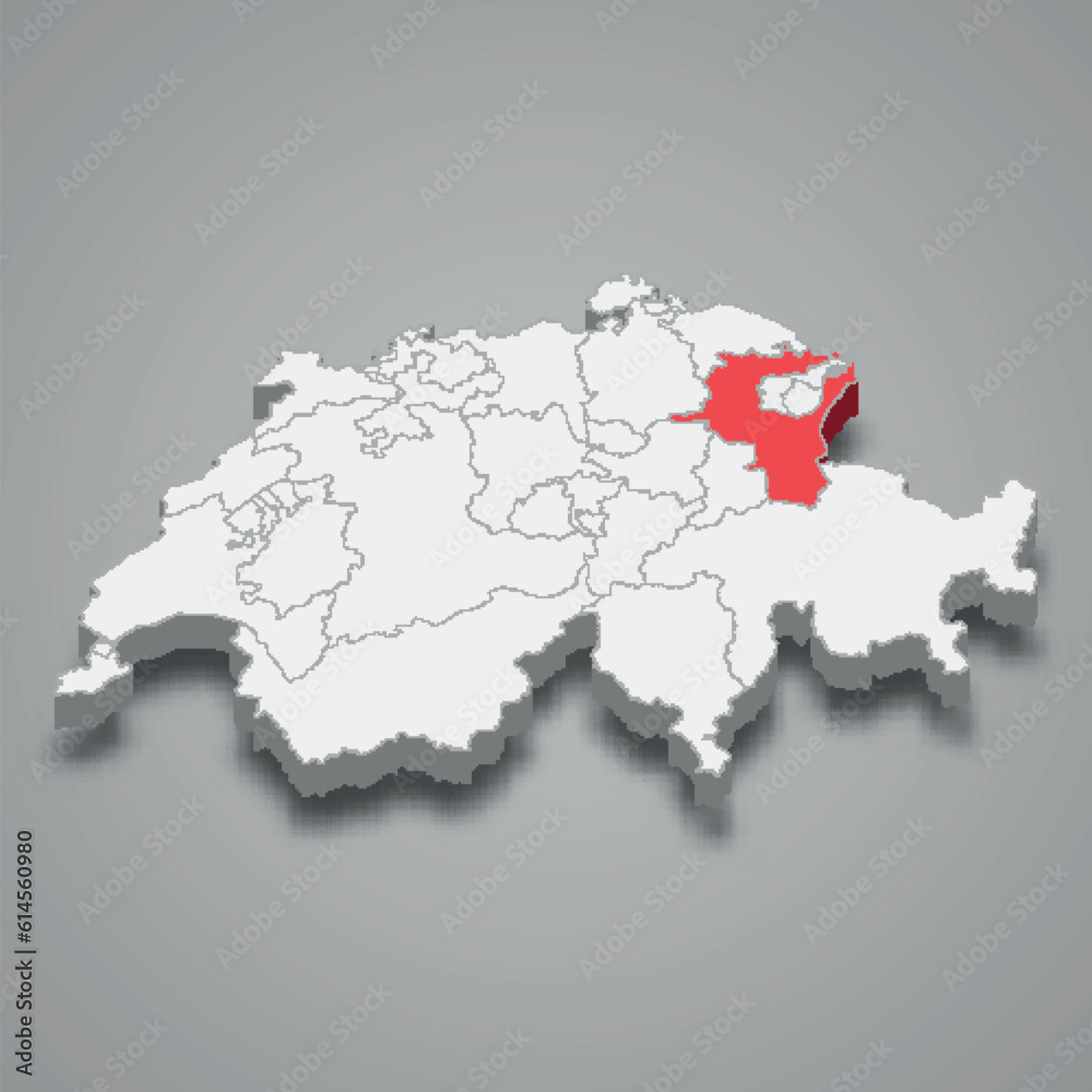 St. Gallen cantone location within Switzerland 3d map St. Gallen cantone location within Switzerland 3d map