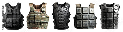 Variations of bulletproof vest body armor isolated on transparent background - Generative AI photo
