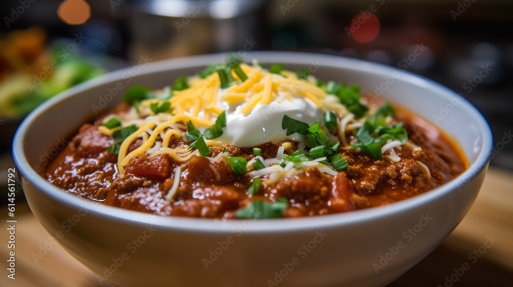 Beef chili topped with cheese