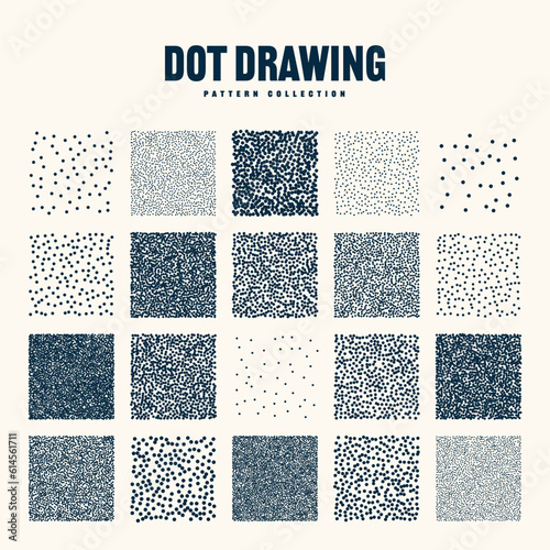Square shaped dotted objects, vintage stipple elements. Stippling, dotwork drawing, shading using dots. Halftone effect. White noise grainy texture, pattern. Vector illustration