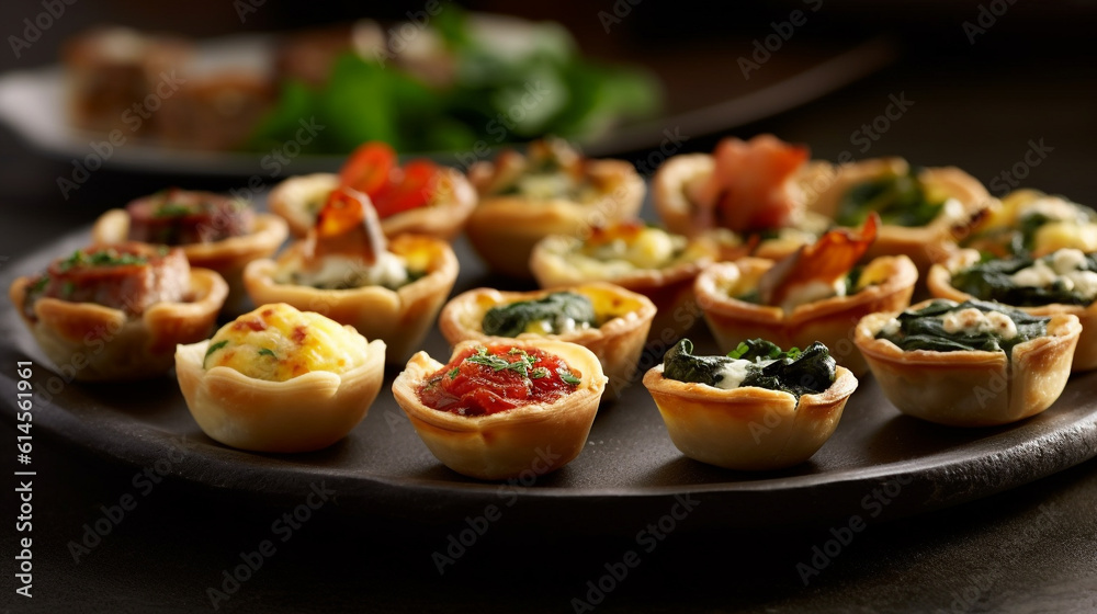 Assorted mini quiches with various filling