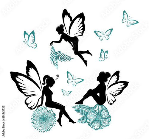 Butterfly fairy silhouette. Vector illustration