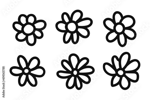 Flower set in doodle, scribble style. Flowers drawn by a child with a pencil, pen or marker. Outline tattoo or clothes print sketch plant (Full Vector)
