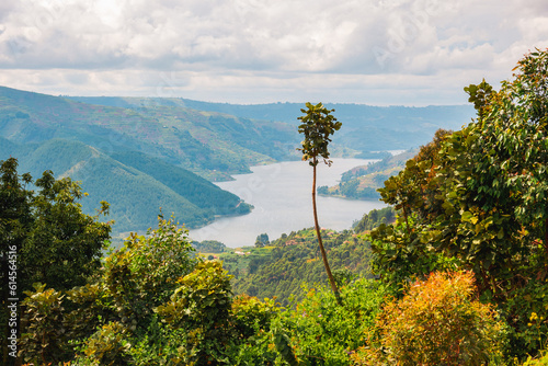 Aerial view of Lake Bunyonyi in Kabale, Uganda photo