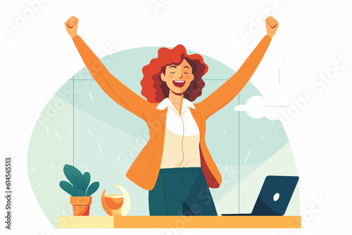 cartoon vector illustration of Triumph at Sunset, Businessman conquering peaks with gold trophy