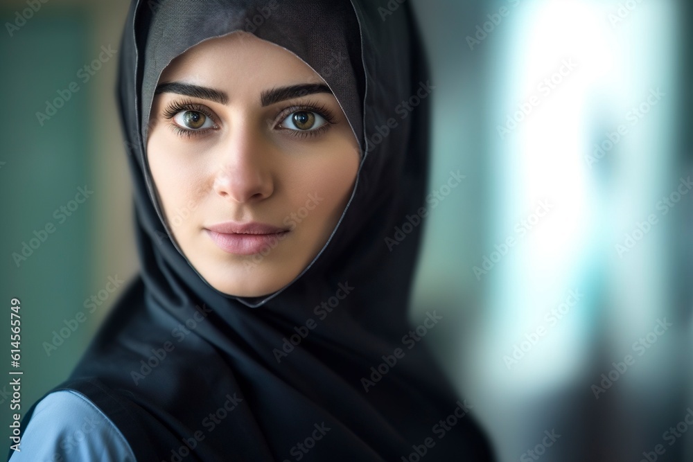 Portrait of an Arab nurse woman with professional look. Portrait of an Arab nurse woman with professional look.