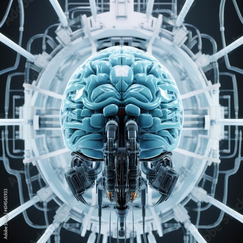 Futuristic Brain Wired with Cables  Artificial Intelligence s Neural Network. Generative AI