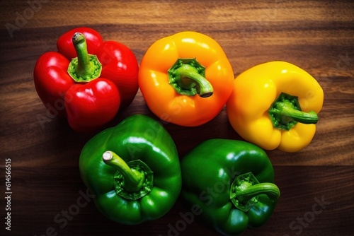 red yellow and green peppers. Generative AI.