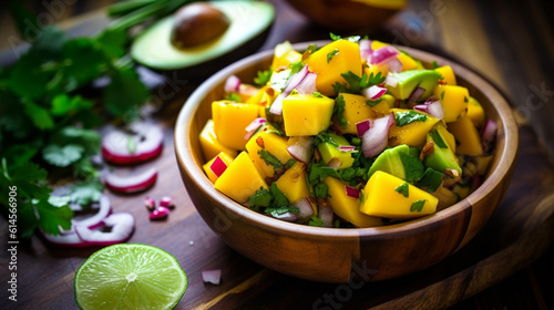 Mango and avocado salsa with red onions