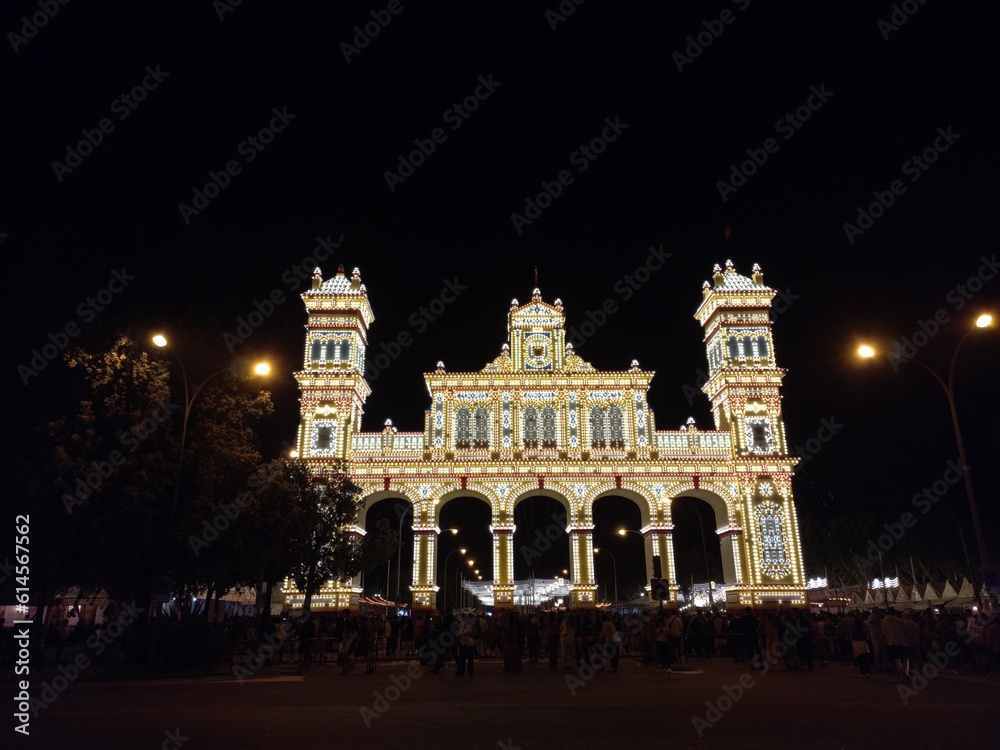 Night shot of the famous April fair of Seville,  Andalusia,  Spain 