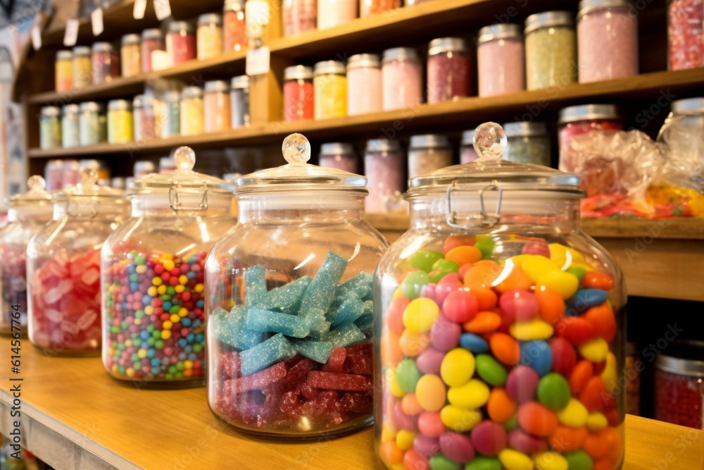 Sweet shop, inside a sweet shop with sweets in jars on the shelves Sweet shop, inside a sweet shop with sweets in jars on the shelves