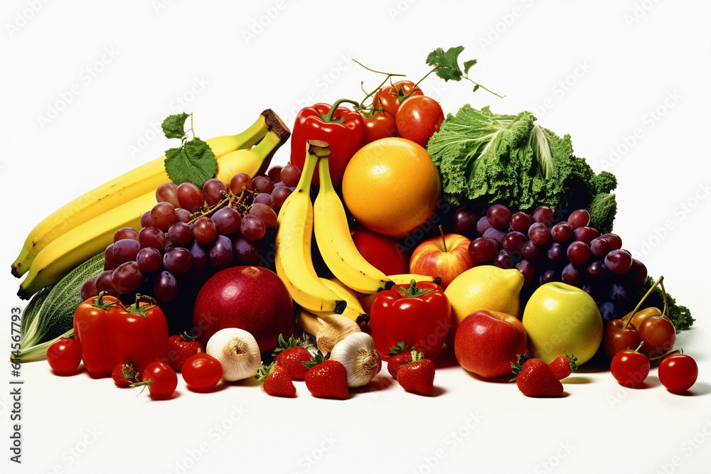 Bunch of fruits and vegetables in a white background. Generative AI Bunch of fruits and vegetables in a white background. Generative AI