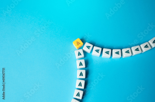 Follow the leader. At the head of the wedge. Determine your direction. Inspire others by your example. Lead the team. Cooperation and teamwork. Initiative and talented. Purposeful, punchy. photo
