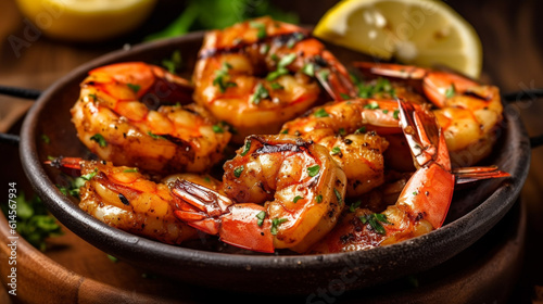 Grilled shrimp, gourmet fine dining grilled shrimp