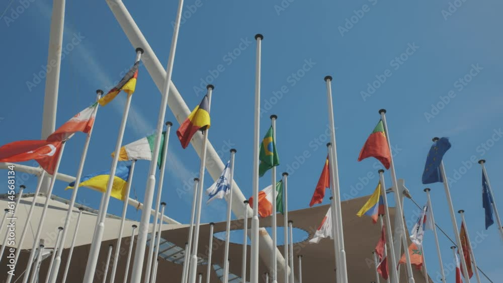 Flags of different countries fluttering in the wind Flags of different countries fluttering in the wind
