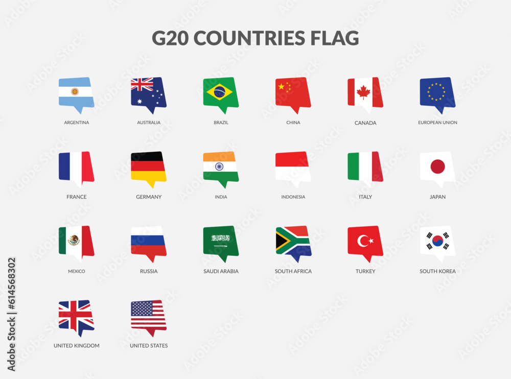 The G20 - Group of Twenty Countries Chat flag icon set. The G20 - Group of Twenty Countries Chat flag icon set.