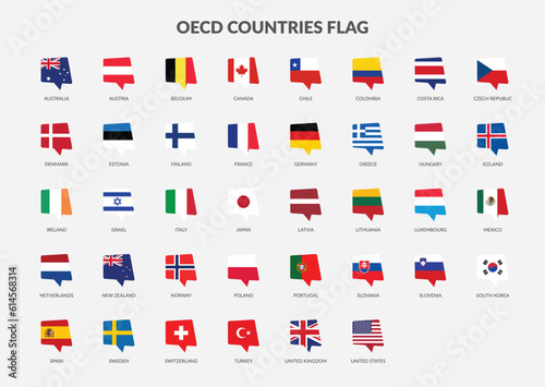 OECD - Organisation for Economic Co-operation and Development Countries flag Chat icons collection