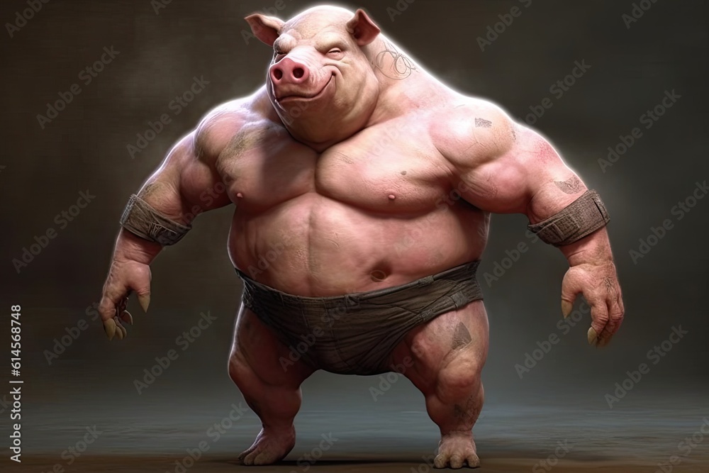 A pig with a muscular mens body. Generative AI. A pig with a muscular mens body. Generative AI.