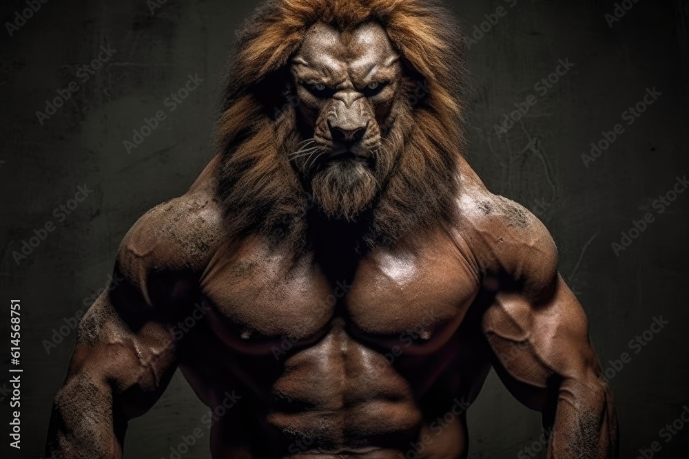 A lion with a muscular mens body. Generative AI.