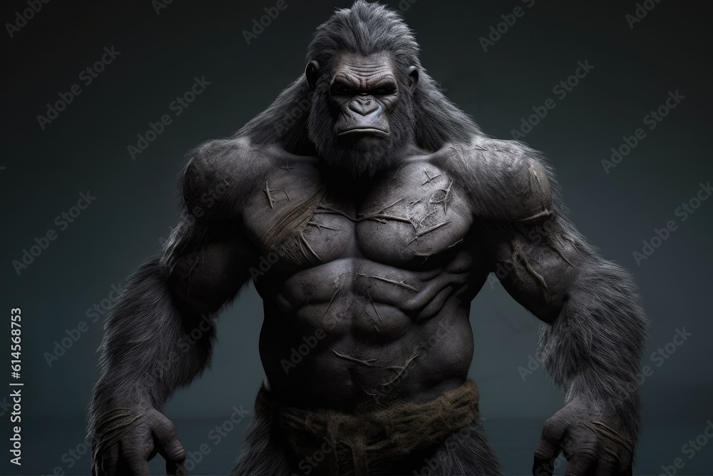 A gorilla with a muscular mens body. Generative AI. A gorilla with a muscular mens body. Generative AI.