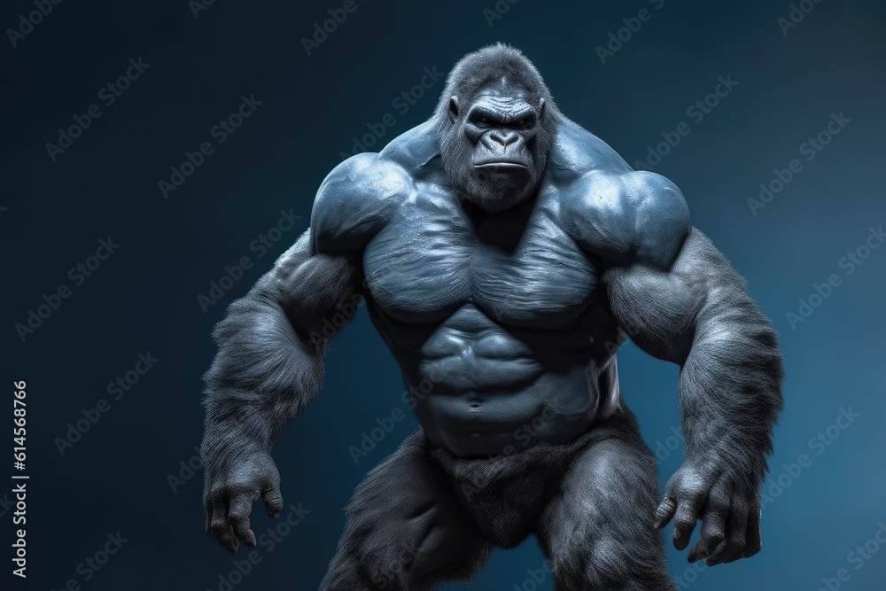 A gorilla with a muscular mens body. Generative AI.