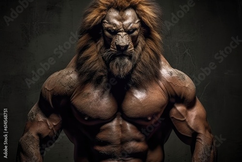 A lion with a muscular mens body. Generative AI.