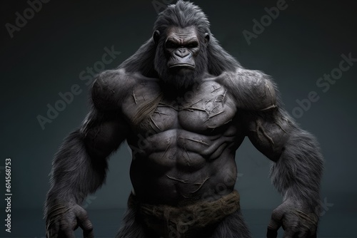 A gorilla with a muscular mens body. Generative AI.