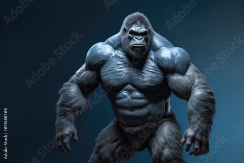 A gorilla with a muscular mens body. Generative AI. © jlfsousa