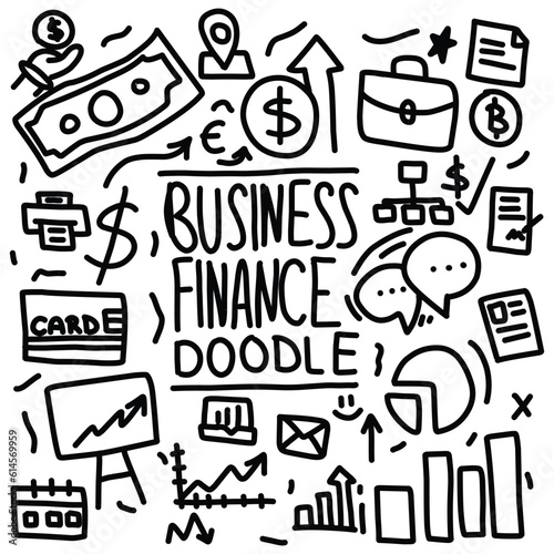 Set of hand drawn Business and Finance doodles. Handmade elements on a white background EPS vector