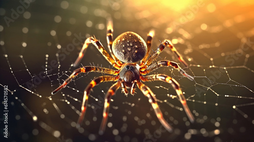 A close - up image of a spider weaving its web © didiksaputra