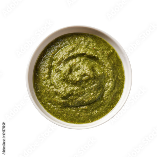 Bowl of Pesto Sauce Isolated on a Transparent Background