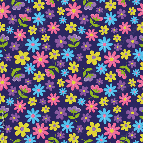 Flat design . Flower seamless on blue background illustration. Pretty floral pattern for print. . Floral background.