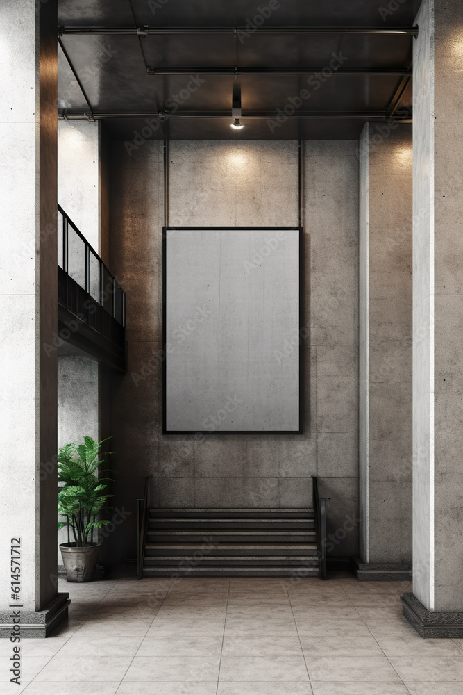 An empty room with a bench and a picture on the wall. Generative AI. Poster canvas mockup. An empty room with a bench and a picture on the wall. Generative AI. Poster canvas mockup.