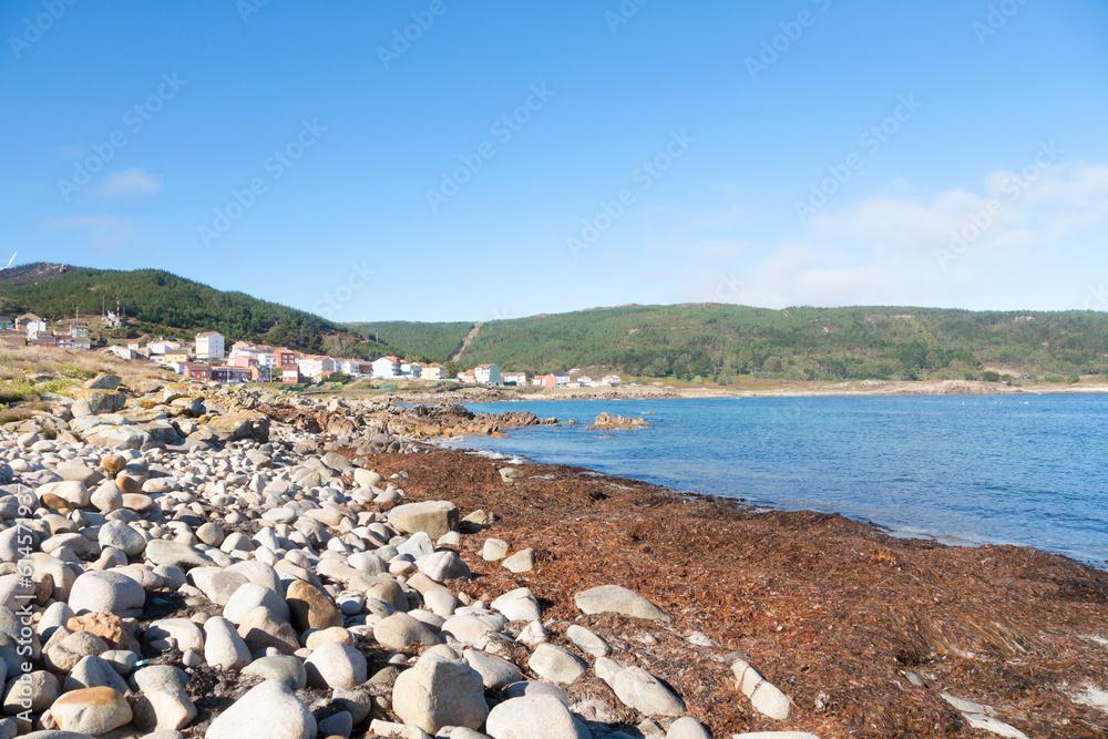 Naklejka premium Camelle town view from the beach, Galicia, Spain