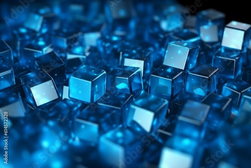 Transparent Cubes Background, Blue Glass Cube Pattern, Geometric 3d Crystals, Abstract