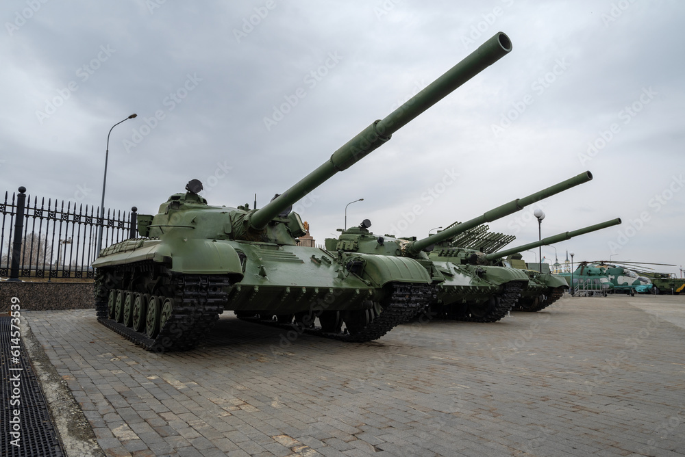 Russian military equipment against a gloomy sky