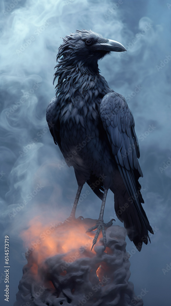 Fototapeta premium Fiery Smoke Crow: Shadows in Flames