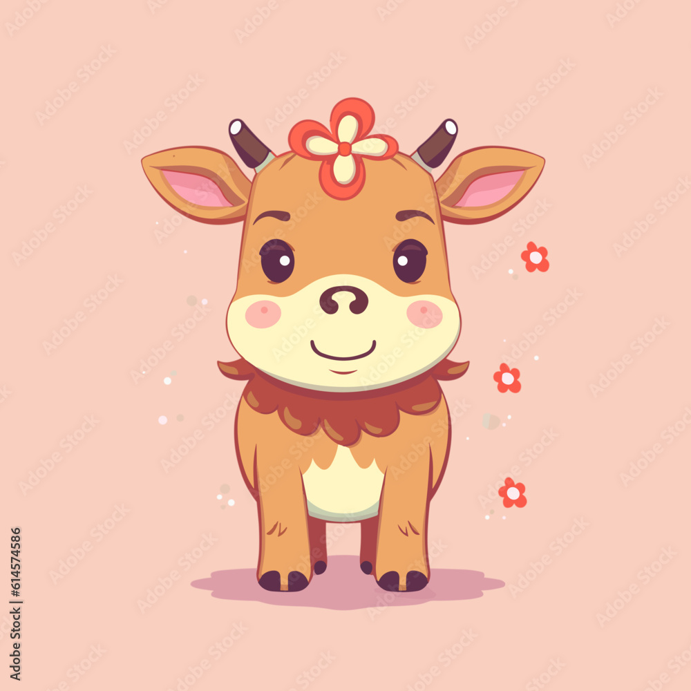 Bull. Cute little cartoon kawaii anime character. Domestic Pet. Wild Animal. Flat vector Bull. Cute little cartoon kawaii anime character. Domestic Pet. Wild Animal. Flat vector