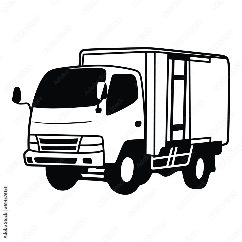 Fototapeta premium closed pickup truck, car icon symbol, simple line art