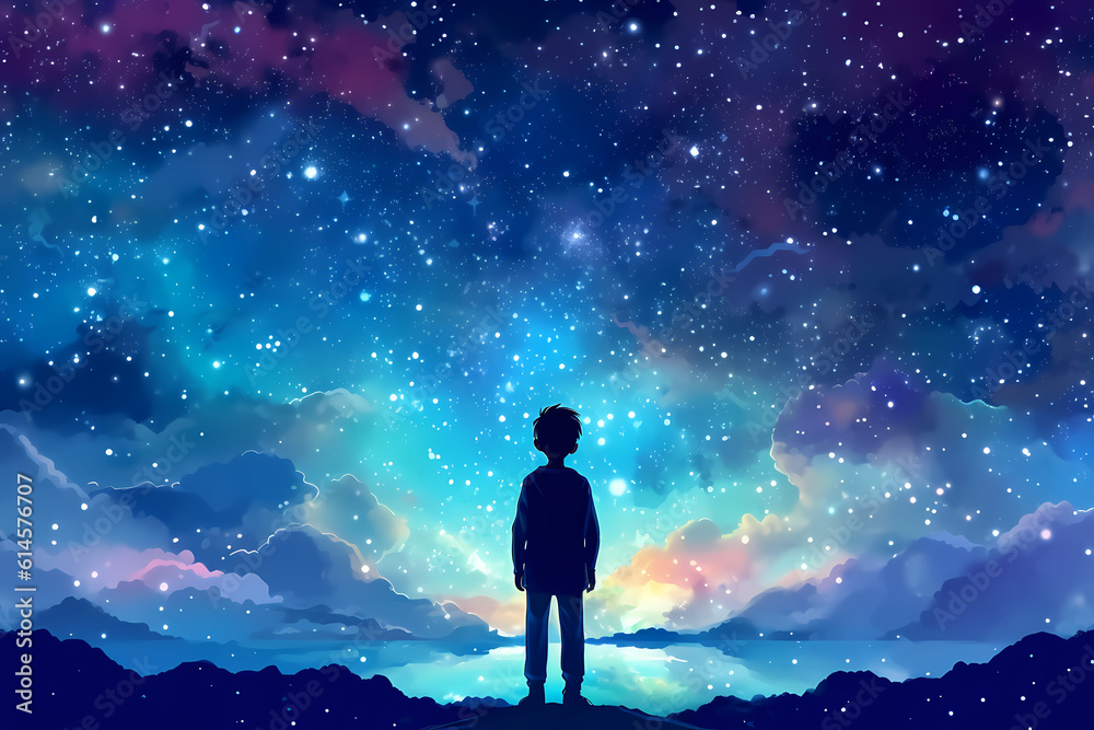 boy in front of stars