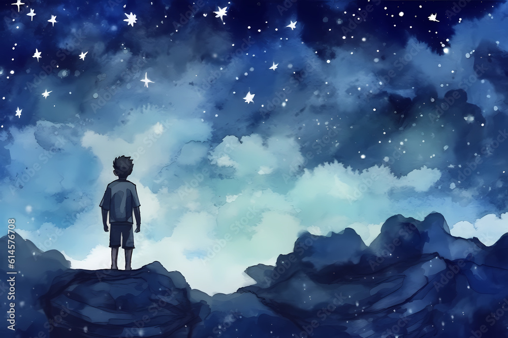 boy on the top of the mountain illustration boy on the top of the mountain illustration