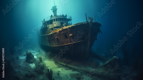 Shipwreck at the bottom of the ocean Generative AI © Digital Waves